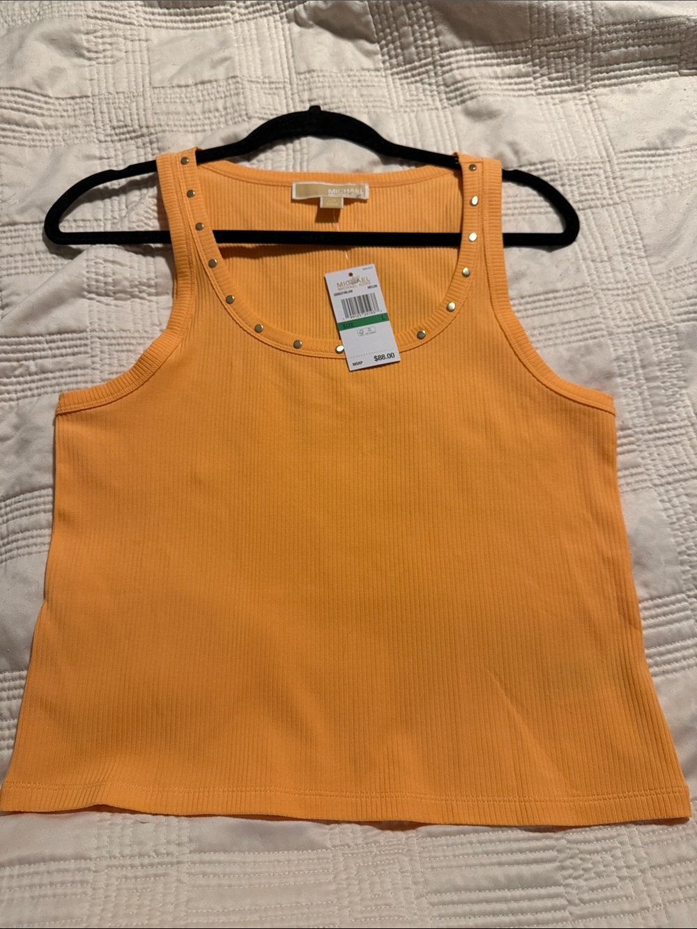 Michael Kors Orange Ribbed Tank with Stud Trim